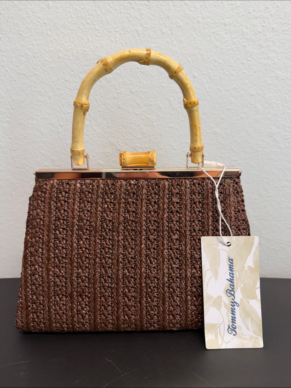 Tommy Bahama | Chocolate Clutch with Bamboo Handle & Snap Lock w/Crossbody 🌴
